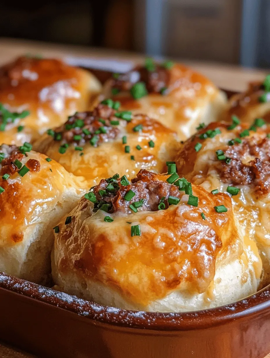 Start your day off on the right foot with a batch of fluffy breakfast rolls that are not just a treat for the eyes but also a delight for the palate. These breakfast rolls are the perfect morning indulgence, combining a soft, airy texture with a savory surprise that will make your taste buds dance. Imagine sinking your teeth into a warm roll, the buttery dough giving way to a hearty filling of breakfast sausage and rich cheddar cheese. This delightful combination makes these rolls an irresistible addition to your breakfast spread, whether you’re entertaining guests or simply treating yourself to a special breakfast.