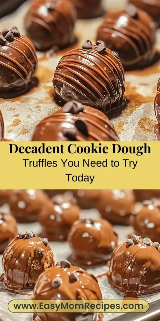 Dive into the world of indulgence with these Divine Cookie Dough Truffles! Enjoy the creamy, nostalgic flavor of cookie dough in a safe, bite-sized treat, made without raw eggs and with heat-treated flour. Perfect for gifts or parties, these truffles are easy to make and sure to impress. With just a few ingredients like toasted flour, butter, and chocolate chips, you’ll create a delightful dessert experience. #CookieDough #Truffles #HomemadeTreats #DeliciousDesserts #BakingFun #SweetTreats