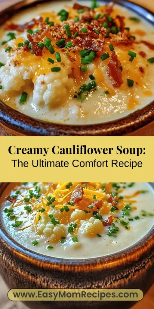 Cozy up with a bowl of creamy cauliflower soup that combines rich flavors with nutritious benefits. This versatile recipe caters to various dietary needs, making it a perfect choice for everyone. With its velvety texture and essential ingredients like cauliflower, onion, and garlic, this soup is both comforting and healthy. Learn how to create this delightful dish that warms your heart and nourishes your body, complete with tips on flavors and toppings to elevate your experience.