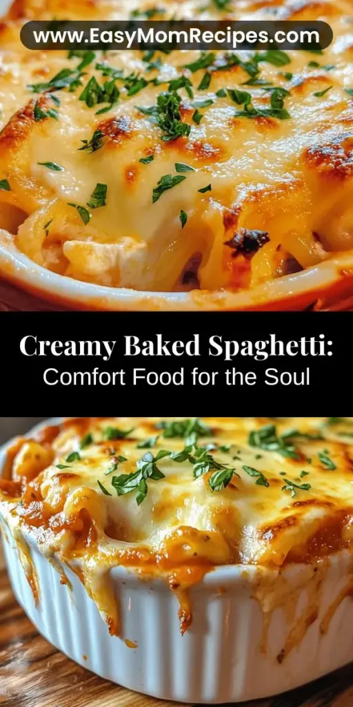 Indulge in the warmth of comfort food with Creamy Baked Spaghetti Delight! This easy-to-make dish combines creamy cheese, rich marinara, and perfectly cooked spaghetti for a mouthwatering experience. Ideal for family dinners or gatherings, this baked pasta masterpiece is both satisfying and versatile. Customize it to your taste with veggies or proteins, and enjoy leftovers that taste just as good the next day. Dive into this delicious recipe and share the joy of comforting flavors!