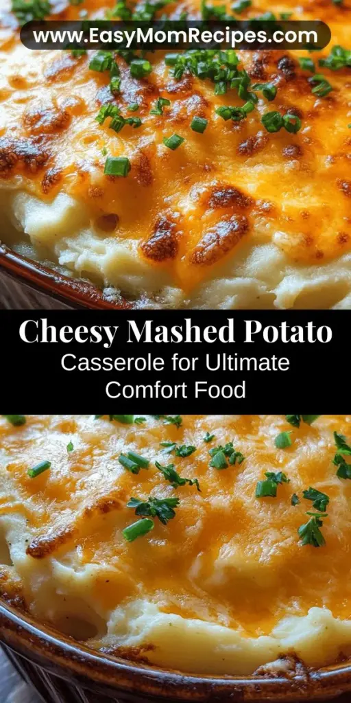 Looking for the ultimate comfort food? Try this deliciously creamy cheesy mashed potato casserole! This nostalgic dish combines buttery mashed potatoes, rich cheddar, and a crispy topping, perfect for family gatherings or cozy nights in. It's versatile too – serve it as a side with your favorite roast or make it a heartwarming main course. Dive into a bowl of warm goodness today! #ComfortFood #MashedPotatoes #HomeCooking #CheesyCasserole #RecipeIdeas #Foodie