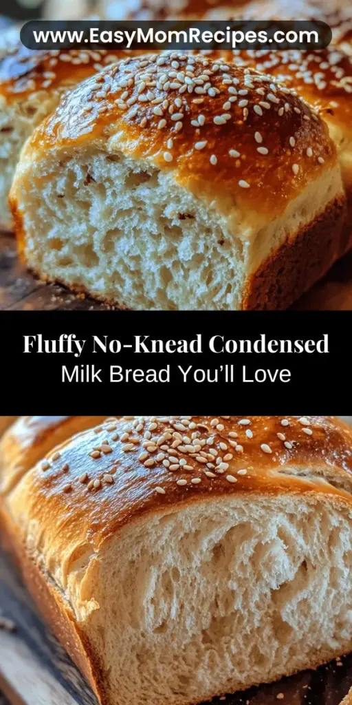 Discover the joy of baking with our No-Knead Condensed Milk Bread recipe! This simple yet indulgent bread is soft, fluffy, and sweetened with condensed milk, making it perfect for breakfast, sandwiches, or a delightful treat. With easy step-by-step instructions, anyone can enjoy freshly baked goodness without hours of kneading. Try it today and taste the delightful clouds of flavor! #NoKneadBread #BakingMadeEasy #CondensedMilkBread #HomemadeGoodness