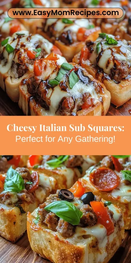 Discover the ultimate crowd-pleaser with our Italian Sub Squares! These savory squares transform the beloved flavors of an Italian sub sandwich into a shareable delight that's perfect for any occasion. Packed with Italian sausage, pepperoni, rich cheeses, and fresh veggies, every bite is a flavorful experience. Whether it's game night or a family dinner, these squares are sure to impress. Get the recipe and elevate your appetizer game! #ItalianSubSquares #AppetizerIdeas #CheesyGoodness #ComfortFood #GameDayEats