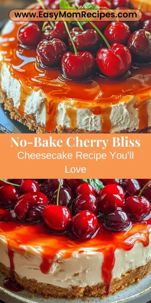 Indulge in the delightful Cherry Bliss No-Bake Cheesecake, a creamy and refreshing dessert that's perfect for any occasion! This easy recipe combines a buttery graham cracker crust, rich cream cheese filling, and a burst of cherry flavor without the oven. Ideal for summer gatherings or casual treats, this cheesecake is sure to impress your guests. Dive into the world of no-bake desserts and satisfy your sweet cravings effortlessly! #NoBakeCheesecake #CherryDessert #EasyRecipes #DessertLovers #SweetTooth