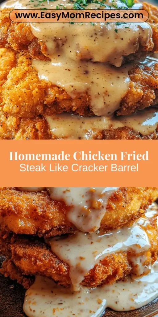 Craving that comforting southern flavor? Try this homemade Chicken Fried Steak inspired by Cracker Barrel! With crispy, tender cube steak topped with rich sausage gravy, it’s the ultimate comfort food that brings everyone to the table. Perfect for family dinners or cozy breakfasts, this recipe is sure to impress. Discover the step-by-step process to recreate this nostalgic dish from scratch! #ChickenFriedSteak #ComfortFood #SouthernCooking #SausageGravy #HomemadeDeliciousness