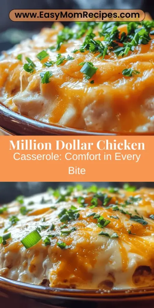 Discover the joy of comfort food with the Million Dollar Chicken Casserole, a simple and delicious dish perfect for any occasion. Combining tender rotisserie chicken, creamy ingredients, and a crunchy topping, this recipe is a family favorite that's easy to prepare. Its rich flavors and satisfying texture will bring warmth to your dinner table, making it an ideal choice for potlucks and busy weeknights. Try it and create wonderful memories around the table!