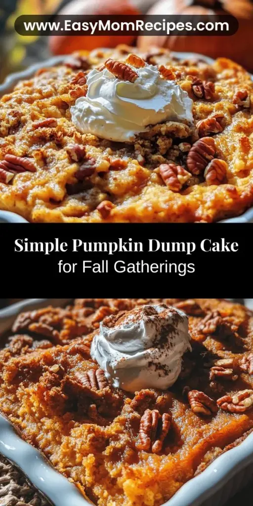 Indulge in the flavors of fall with this Magical Pumpkin Dump Cake Delight! This easy dessert combines rich pumpkin puree with warm spices and a crumbly cake topping, making it perfect for potlucks and holiday gatherings. With minimal prep and maximum flavor, it’s sure to impress your guests. Serve it warm with ice cream for an extra treat! Capture the magic of autumn in your baking this season! #PumpkinDumpCake #FallBaking #AutumnDesserts #EasyRecipes #BakingJoy