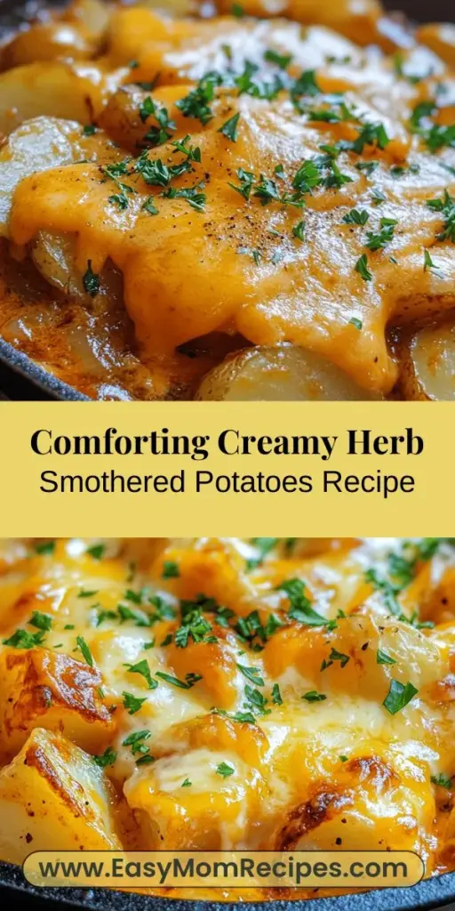 Discover the ultimate comfort food: Smothered Potatoes in Creamy Herb Sauce! This delightful recipe features fluffy russet potatoes enveloped in a rich, flavorful sauce made with fresh herbs, garlic, and melted cheese. Easy to prepare and perfect for any occasion, it promises to warm your heart and satisfy your taste buds. Elevate your next family gathering or cozy night in with this indulgent dish! #ComfortFood #PotatoRecipes #CreamySauce #CookingJoy #FoodieFavorites