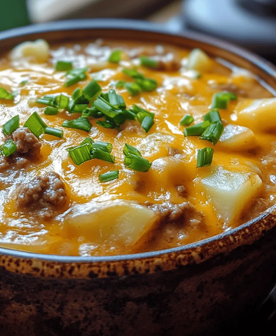 There’s something undeniably heartwarming about a bowl of soup, especially when it comes to comfort food. From chilly autumn evenings to cozy family gatherings, comfort foods have a special way of bringing people together and evoking a sense of nostalgia. Among the myriad of soup recipes that exist, Cheesy Hamburger Potato Soup stands out as a hearty and satisfying dish that warms not just the body but the soul. This delightful blend of ground beef, creamy potatoes, and gooey cheese creates a meal that’s both filling and flavorful, making it a go-to recipe for families and individuals alike.