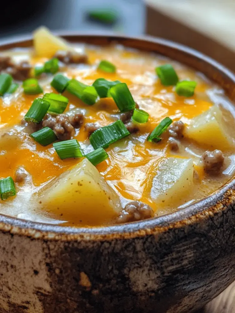 There’s something undeniably heartwarming about a bowl of soup, especially when it comes to comfort food. From chilly autumn evenings to cozy family gatherings, comfort foods have a special way of bringing people together and evoking a sense of nostalgia. Among the myriad of soup recipes that exist, Cheesy Hamburger Potato Soup stands out as a hearty and satisfying dish that warms not just the body but the soul. This delightful blend of ground beef, creamy potatoes, and gooey cheese creates a meal that’s both filling and flavorful, making it a go-to recipe for families and individuals alike.