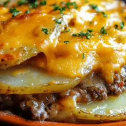 If you’re searching for a comforting, family-friendly dish that appeals to both adults and children, look no further than the Cheesy Hamburger Delight Casserole. This hearty casserole combines the robust flavors of ground beef, creamy cheeses, and tender potatoes, creating an irresistible meal that is sure to please even the pickiest eaters at your table. With its delightful blend of textures and flavors, this recipe is more than just a dinner option; it’s a warm hug in a dish, perfect for cozy family gatherings or casual weeknight dinners.