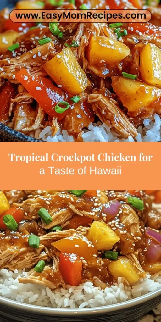 Bring a taste of the tropics to your kitchen with this Sweet Hawaiian Crockpot Chicken recipe! This delightful dish combines tender chicken, juicy pineapple, and colorful bell peppers for a harmonious blend of flavors. Perfect for family dinners or gatherings, it's easy to prepare and satisfying to savor. Simply layer the ingredients in your slow cooker and let the magic happen. Enjoy the convenience and deliciousness of this tropical-inspired meal.