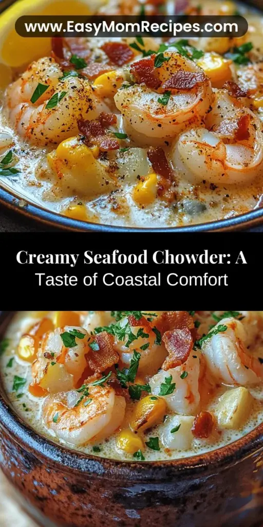 Experience the taste of the coast with this creamy seafood chowder featuring shrimp and clams! This delightful dish combines fresh ingredients and comforting flavors, perfect for any occasion. It's easy to make and sure to impress your family and friends. Enjoy the cozy and rich textures with every spoonful, and don't forget to pair it with crusty bread! #SeafoodChowder #ShrimpAndClams #ComfortFood #EasyRecipes #CoastalCuisine #FoodieAdventure