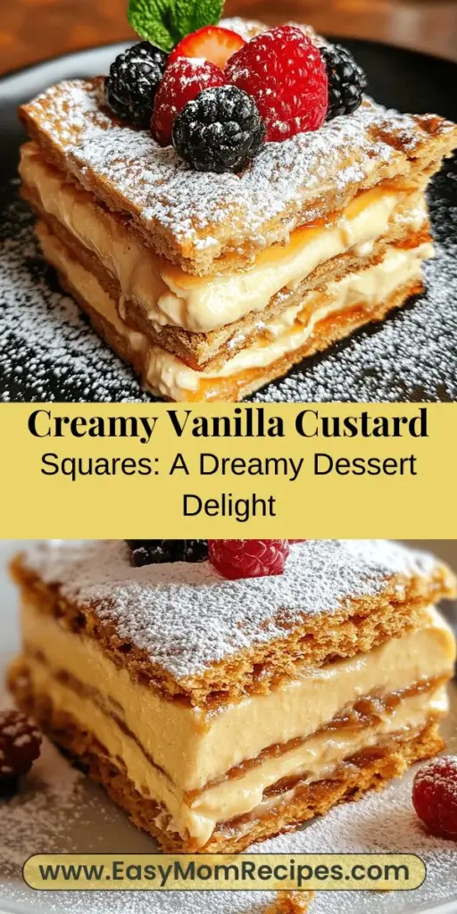 Discover the joy of making Vanilla Custard Cream Squares, a creamy dessert that combines the luxurious taste of custard with a delightful graham cracker crust. This step-by-step guide reveals the secrets to achieving a velvety texture and rich flavor, perfect for impressing family and friends. With simple ingredients and easy instructions, you'll create an irresistible treat that’s sure to be a hit at any gathering. Indulge in this classic dessert and savor every delicious bite!