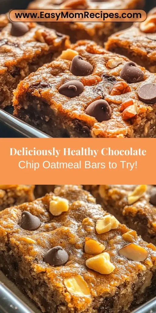 Indulge in a delicious yet healthy treat with these Chocolate Chip Oatmeal Bars! Perfect for busy individuals, these bars blend rolled oats, ripe bananas, and nut butter for a nutritious snack. Packed with fiber and natural sweeteners, they provide lasting energy without refined sugars. Easy to make and customizable, they’re perfect for breakfast or an afternoon boost. Enjoy guilt-free snacking with this wholesome recipe that satisfies your sweet cravings!