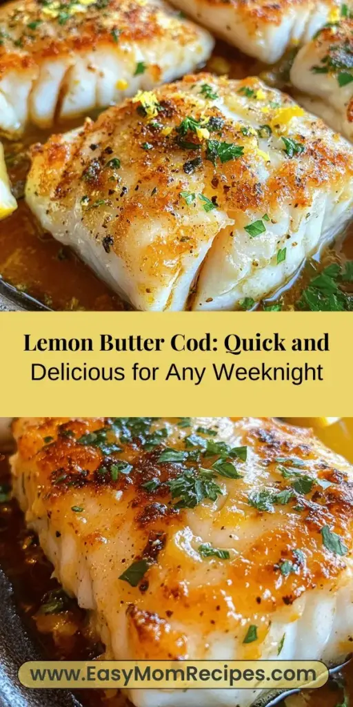 Looking for a quick and delicious dinner idea? Try this Easy Lemon Butter Cod recipe! In just 20 minutes, you can whip up a flavorful meal using fresh cod, zesty lemon, and rich butter. This delightful dish not only packs a nutritional punch with high-quality protein and essential nutrients, but it also offers a refreshing taste that's perfect for busy weeknights. Serve it with your favorite sides for a well-rounded, healthy dinner that everyone will love!
