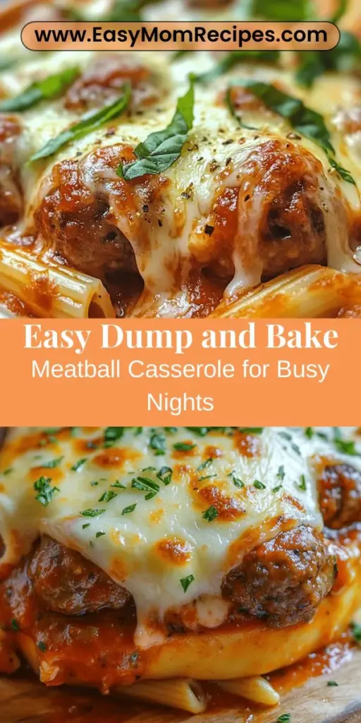 Discover the ultimate family-friendly meal with the Dump and Bake Meatball Casserole! This easy, one-dish wonder takes just minutes to prep, allowing you to gather your loved ones around the dinner table without the fuss. Featuring frozen meatballs, tender penne pasta, rich marinara sauce, and gooey mozzarella cheese, it’s a comforting dish that pleases all ages. Perfect for busy weeknights, it's customizable, flavorful, and requires minimal cleanup! Enjoy a delicious dinner experience today!