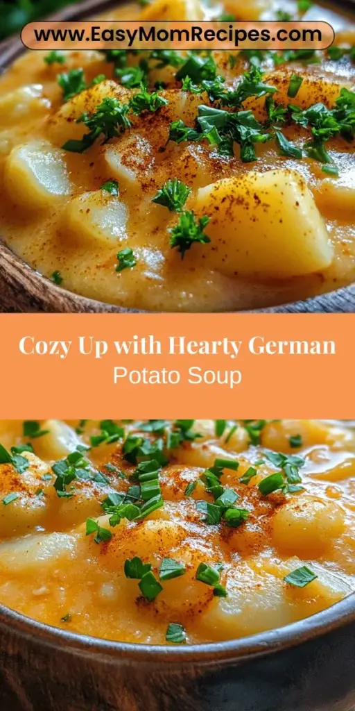 Discover the comforting flavors of Hearty German Potato Soup, a delightful dish perfect for chilly evenings and cozy gatherings. This creamy soup features russet potatoes, onions, garlic, and a rich broth, creating a deeply satisfying meal with simple ingredients. Learn about essential spices like smoked paprika and caraway seeds that elevate the taste. Perfect for sharing with family, this soup embodies the warmth and hospitality of German cuisine. Enjoy it with crusty bread or a fresh salad for a complete dining experience.