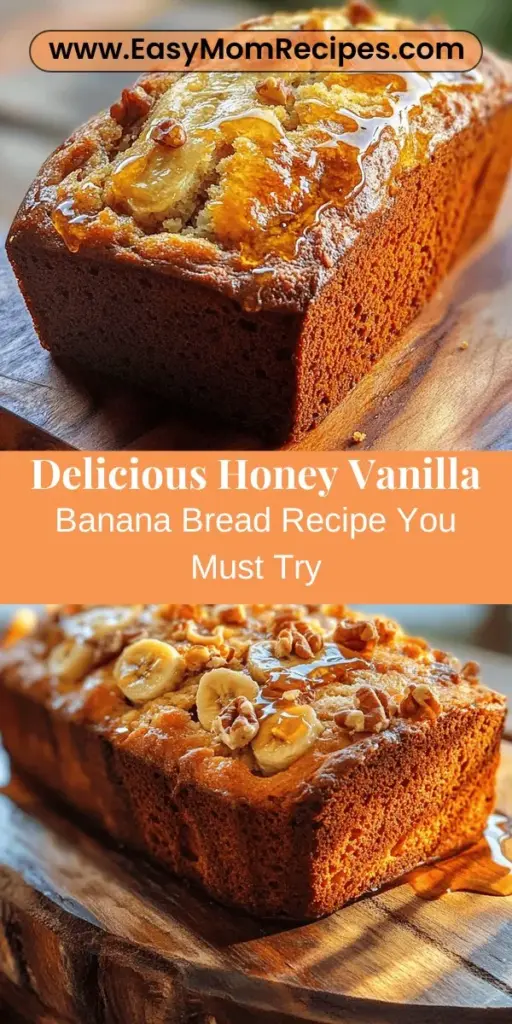 Experience the warmth and comfort of homemade baking with this Honey Vanilla Banana Bread. This delightful twist on a classic offers a moist, flavorful loaf enriched with the natural sweetness of honey and the aromatic notes of pure vanilla. Perfect for breakfast or a sweet afternoon snack, this easy recipe is suitable for both novice bakers and seasoned chefs. Discover how simple ingredients can transform into an irresistible treat that fills your kitchen with love and delicious aroma. Bake your way to comfort!