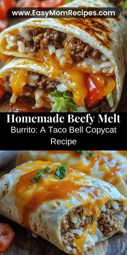 If you love Taco Bell's Beefy Melt Burrito, you'll enjoy this homemade version that combines seasoned beef, melty cheese, and fresh toppings. This recipe allows you to customize ingredients to your liking, making it perfect for family meals or gatherings. Learn how to create a savory filling with ground beef, rice, and taco seasoning, then wrap it all in soft tortillas. Experience the satisfaction of crafting a delicious burrito right in your kitchen!