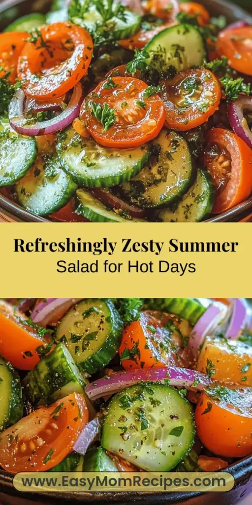 Beat the heat with a vibrant Zesty Summer Salad that bursts with flavor and freshness. This easy-to-make dish showcases crisp cucumbers, juicy tomatoes, and sharp red onions, all drizzled with a tangy dressing for an irresistible crunchy bite. Perfect for picnics, BBQs, or a light lunch, this salad not only delights the palate but also nourishes the body with seasonal ingredients. Embrace summer's bounty and enjoy a refreshing meal that’s as healthy as it is delicious!