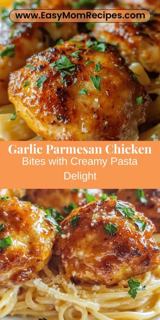 Indulge in a delightful culinary experience with Garlic Parmesan Chicken Bites and Creamy Pasta! This recipe combines crispy chicken bites with a rich and velvety sauce, making it perfect for family dinners or cozy evenings. Easy to make and packed with flavor, it’s a guaranteed crowd-pleaser. Pair it with garlic bread or a fresh salad for a complete meal! Try it today! #GarlicParmesan #ChickenBites #CreamyPasta #ComfortFood #DinnerIdeas #EasyRecipes