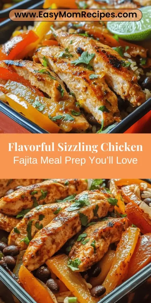 Discover the joy of meal prepping with this Sizzling Chicken Fajita recipe! Packed with juicy marinated chicken, colorful veggies, and wholesome grains, it’s perfect for busy weeks. Enjoy nutritious, flavorful meals that are easy to prepare and store. Learn the benefits of meal prepping while diving into this delicious, customizable dish that suits various dietary needs. Elevate your meal prep game! #MealPrep #HealthyEating #Fajitas #ChickenRecipes #QuickMeals #EasyCooking #HealthyLifestyle #FoodPrep