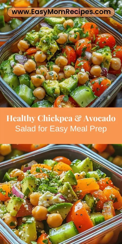 Discover the perfect meal prep solution with this nourishing Chickpea & Avocado Salad! Packed with protein, healthy fats, and vibrant veggies, this dish is not only visually appealing but also incredibly satisfying. Ideal for busy weeks, it supports healthy eating habits while saving time. Enjoy it fresh or chilled, and feel free to customize it to your taste. Make this salad your go-to for nutritious meals! #MealPrep #HealthyEating #ChickpeaSalad #Avocado #Nutrition #EasyRecipes #HealthyLifestyle #QuickMeals
