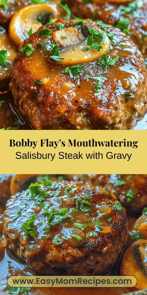 Discover comfort food at its finest with Bobby Flay's Salisbury Steak with Mushroom Gravy. This updated classic features juicy ground beef patties paired with a rich, savory gravy made from gourmet mushrooms and fresh herbs. Perfect for family dinners, this dish is not only delicious but nostalgic, offering a chance to bring loved ones together around the dinner table. Follow the simple steps to create a memorable meal that elevates a beloved staple of American cuisine. Enjoy the warmth and joy that comes with home-cooked meals!