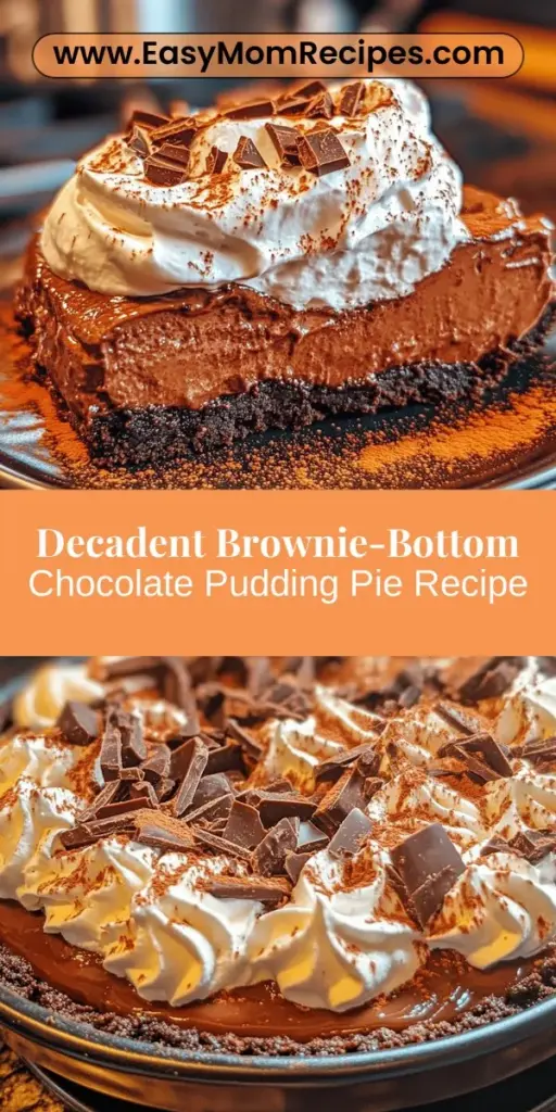 Experience the ultimate indulgence with this Brownie-Bottom Chocolate Pudding Pie! This dessert features a rich, fudgy brownie crust paired with a creamy chocolate pudding filling, creating a delightful mix of textures and flavors. Perfect for any occasion, it’s not only delicious but also visually stunning, ideal for impressing guests. With optional toppings like whipped cream, berries, or chocolate shavings, you can personalize this showstopper dessert to suit any celebration.