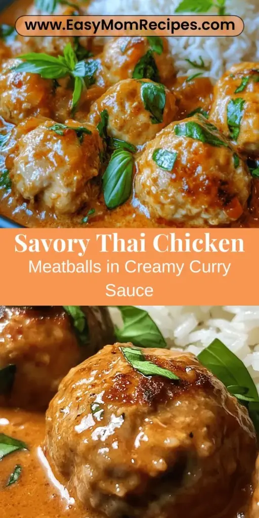 Discover the vibrant flavors of Thailand with this delicious recipe for Thai Chicken Meatballs in Curry Sauce. Juicy chicken meatballs are enveloped in a creamy coconut curry sauce that balances sweet, salty, and spicy notes. Perfect for a family dinner or impressing guests, this dish is both satisfying and easy to make. Dive into the rich world of Thai cuisine and elevate your cooking with this exquisite meal! #ThaiCuisine #ChickenMeatballs #CurryRecipe #ComfortFood #Foodie