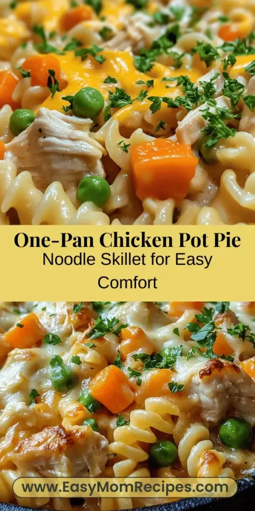 Discover the warmth and comfort of the Hearty Chicken Pot Pie Noodle Skillet, a modern twist on the classic dish. This one-pan meal combines creamy flavors, tender chicken, and vibrant vegetables into a delicious dinner ready in under 30 minutes. Perfect for busy weeknights, this recipe features hearty rotini pasta that absorbs all the rich flavors of the creamy sauce. Customize it with your favorite vegetables and proteins for a satisfying family meal that evokes nostalgia and togetherness at the dinner table.