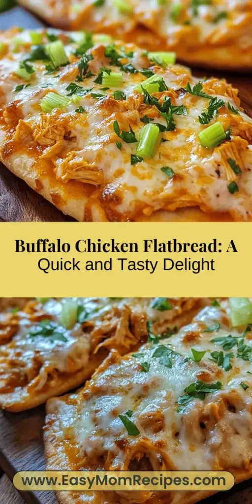 Discover the delightful Easy Buffalo Chicken Flatbread that's perfect for any occasion! This recipe combines tender, spicy chicken with creamy dressing and stretchy mozzarella atop a crispy flatbread, creating a satisfying dish that pleases any palate. Whether as an appetizer, main course, or snack, it's easy to prepare and customizable with your favorite ingredients. Impress your family and friends with this fun and flavorful meal!