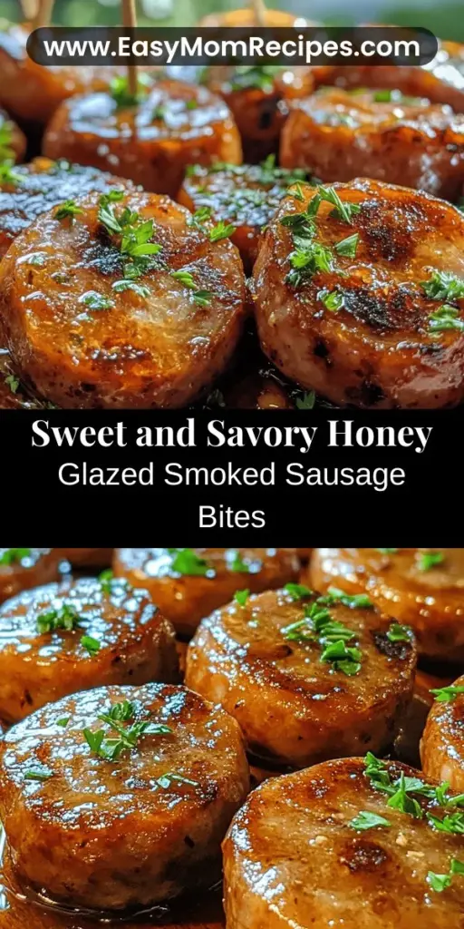 Impress your guests with a delightful appetizer: Honey Glazed Smoked Sausage with Brown Sugar. This easy-to-make dish combines the perfect balance of sweet and savory flavors that will have everyone craving more. Enhance your gatherings with its delicious taste, simple ingredients, and versatile serving options. Serve it with drinks, alongside other appetizers, or customize it to fit different dietary preferences. #PartyFood #Appetizers #SausageRecipes #Entertaining #DeliciousDishes #SnackIdeas #EasyRecipes