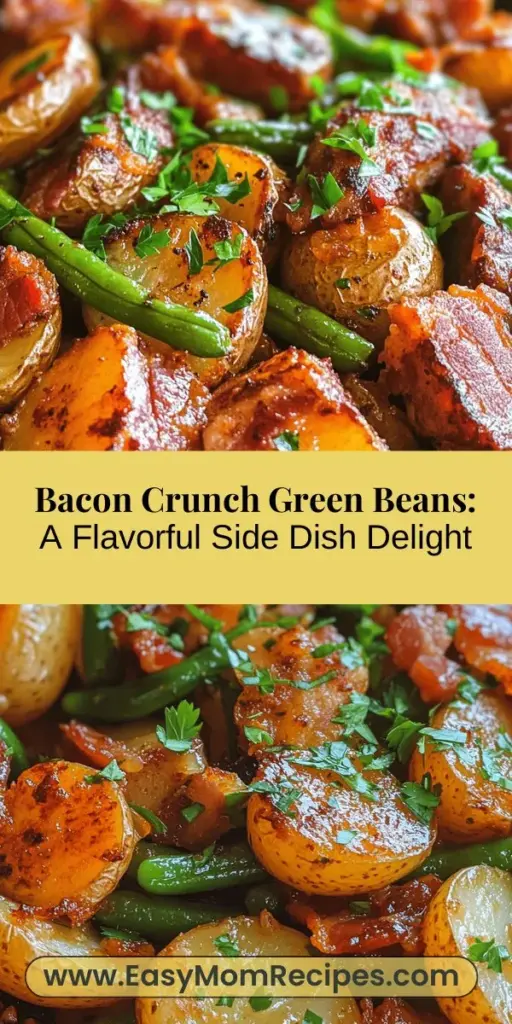 Elevate your next meal with this Crunchy Green Beans & Savory Bacon Delight! This flavorful side dish combines crisp green beans, tender baby potatoes, and smoky bacon, providing a perfect balance of textures and tastes. Ideal for family dinners, potlucks, or easy weeknight meals, this recipe is both comforting and sophisticated. Discover how to make this culinary masterpiece and impress your guests! #GreenBeans #BaconRecipe #SideDish #Foodie #Yum #CookingAtHome