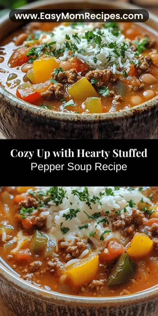 Warm up with a comforting bowl of hearty stuffed pepper soup, perfect for chilly nights! This versatile recipe combines ground meat, vibrant bell peppers, and rich spices for a nutritious and satisfying meal. Whether you’re using beef, turkey, or a vegetarian substitute, it’s easy to customize to suit your tastes. Savor the delightful flavors and enjoy the warmth this dish brings to your table, whether it's a cozy family dinner or a gathering with friends.