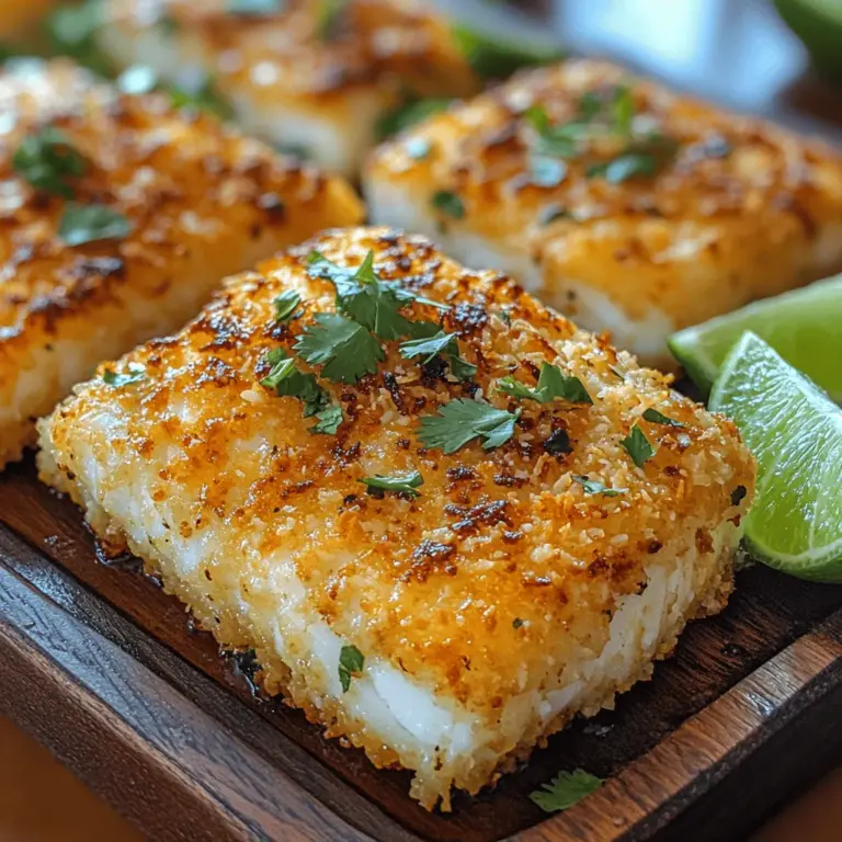 Imagine sinking your teeth into a perfectly cooked fish fillet, its exterior a golden-crisp cocoon of toasted coconut and panko breadcrumbs. This is the essence of Coconut Crusted Fish Fillets—a dish that transports your taste buds straight to a tropical paradise with every bite. With its delightful crunch and subtle sweetness from the coconut, this recipe embraces the flavors of the ocean while offering a unique twist that appeals to seafood enthusiasts and casual diners alike.