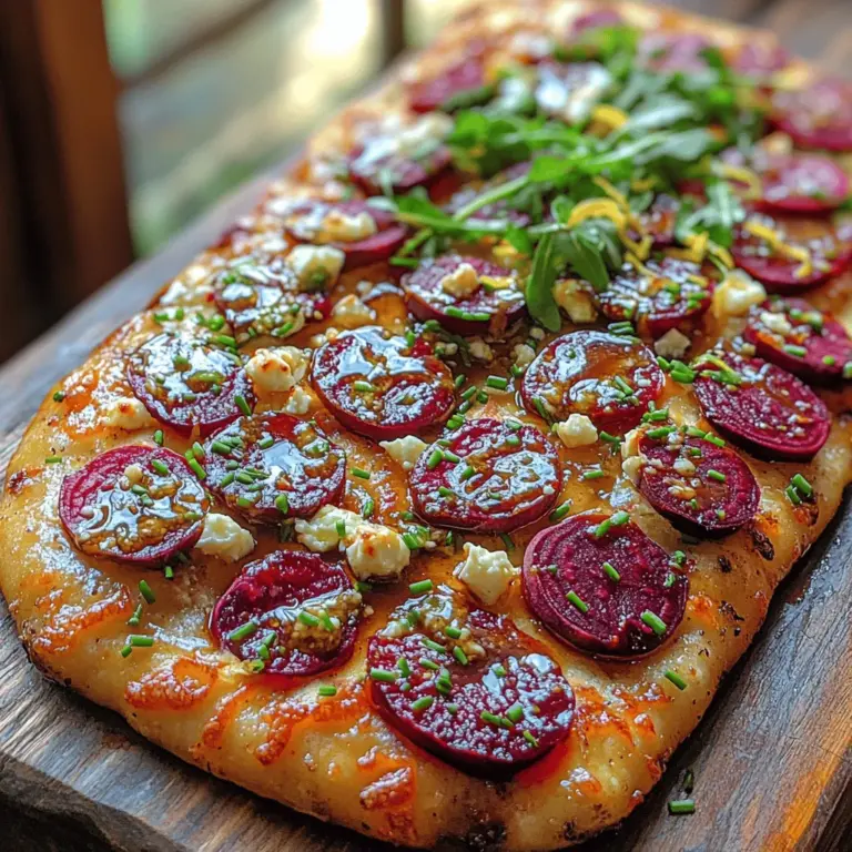 There’s something undeniably captivating about a dish that not only tantalizes the taste buds but also delights the eyes. The "Colorful Harmony: Roasted Beet & Feta Flatbread" is a dish that embodies this dual appeal, merging a vibrant palette of colors with a symphony of flavors. This flatbread is not just a feast for the senses; it’s also a celebration of wholesome ingredients, making it a perfect addition to any meal or occasion.