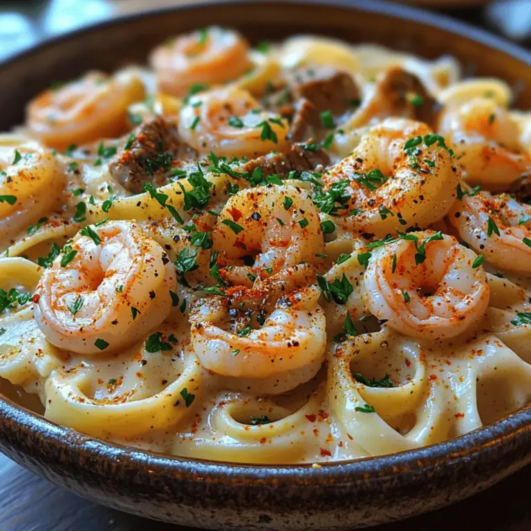 If you're searching for a dish that embodies indulgence, flavor, and a touch of sophistication, look no further than Luscious Cajun Shrimp & Steak Alfredo Pasta. This mouthwatering recipe combines the richness of creamy Alfredo sauce with the bold, zesty flavors of Cajun spices, all while featuring succulent shrimp and tender ribeye steak. The result is a dish that not only satisfies your cravings but is also perfect for any special occasion or a cozy dinner at home.