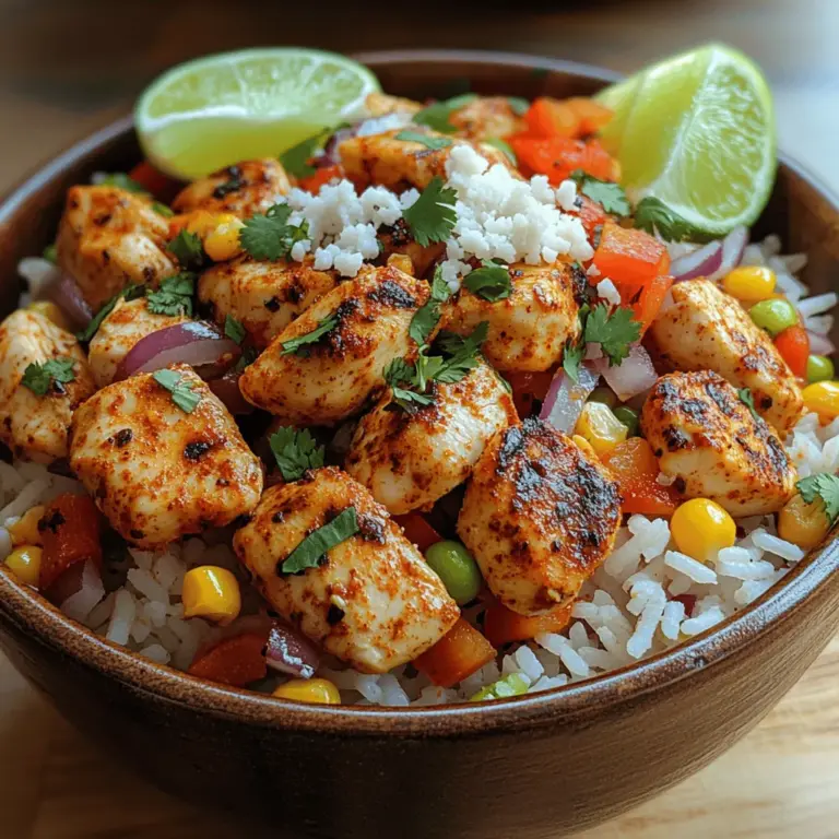 Delve into the vibrant world of street food with our Street Corn Chicken Rice Bowl recipe. This dish is a delightful fusion of succulent chicken, fresh vegetables, and a sweet corn medley, all beautifully layered over a bed of fluffy jasmine rice. Inspired by the bustling street vendors found in cities across Mexico and the United States, this recipe captures the essence of street corn—a beloved snack known for its bold flavors and satisfying crunch.