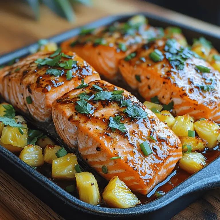 Imagine a dish that transports you to a sun-drenched beach with every bite—a vibrant combination of fresh salmon, juicy pineapple, and a symphony of tropical flavors. Introducing the Tropical Bliss Baked Pineapple Salmon, a culinary masterpiece that not only delights the palate but also brings a burst of nutrition to your dinner table. This dish is perfect for those seeking a healthy meal that doesn't compromise on taste.