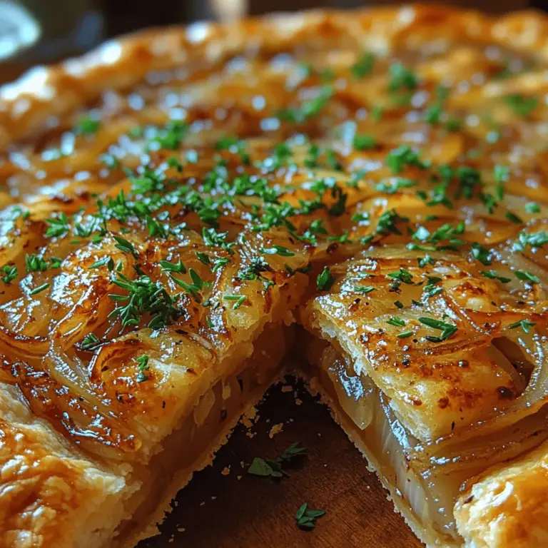 If you're seeking a dish that embodies sophistication and comfort in equal measure, look no further than the Caramelized Onion & Gruyère Tart. This savory tart is a culinary masterpiece, marrying the sweetness of slowly caramelized onions with the nutty, rich flavor of Gruyère cheese. Whether you're hosting a fancy brunch, preparing a delightful appetizer for guests, or simply indulging in a light dinner, this tart fits the bill perfectly. Its flaky puff pastry crust serves as the ideal vessel for the creamy filling, making each bite a harmonious blend of textures and flavors.