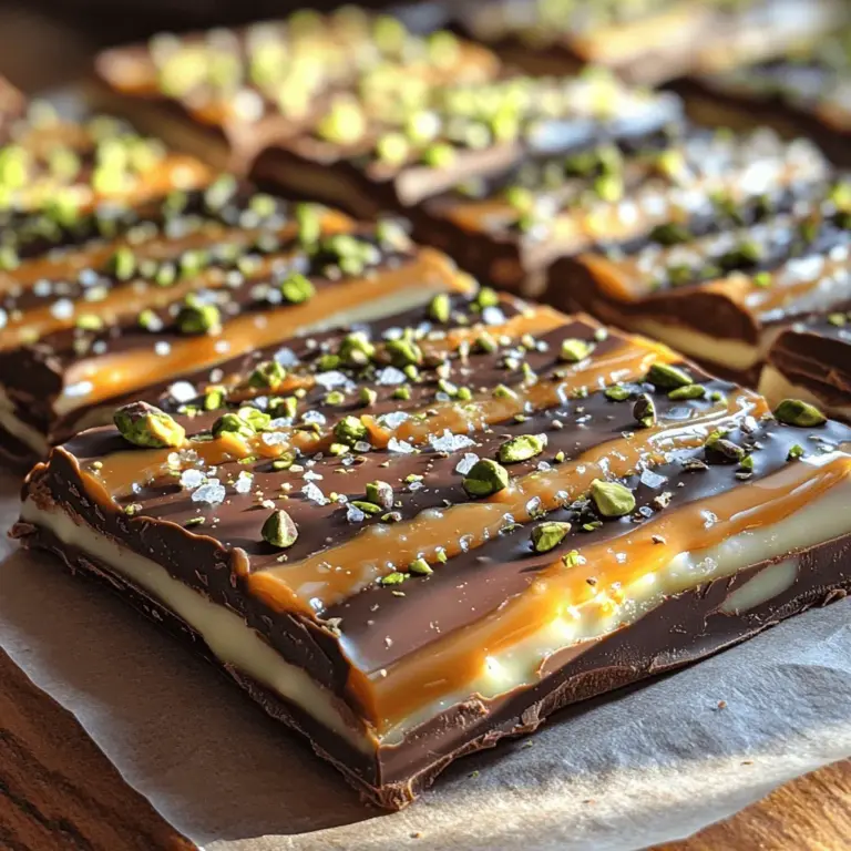 Indulging in a delightful treat that balances rich flavors with satisfying textures can elevate any occasion. The Nutty Bliss Salted Caramel Pistachio Bark is a perfect example of such a treat, combining the deep richness of dark chocolate with the creaminess of white chocolate, topped with crunchy salted pistachios and a hint of caramel. This guide will take you through the process of creating this delectable dessert, ensuring you impress your family and friends with your culinary skills. Whether it’s for a special celebration or simply a sweet craving, this bark recipe is sure to satisfy.