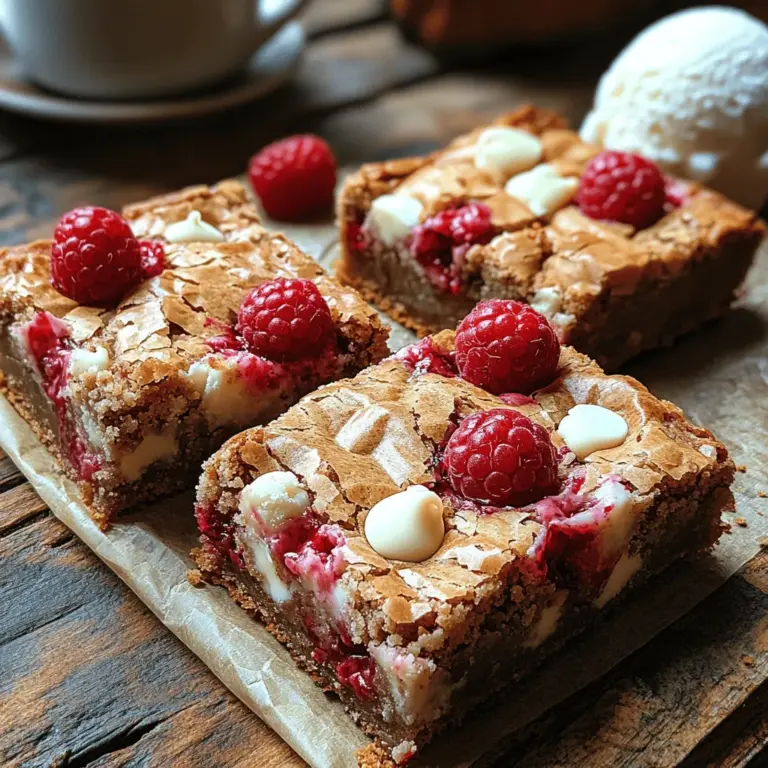 Blondies are a delightful dessert that belongs to the family of bar cookies. They are often compared to brownies, but instead of cocoa powder, blondies are made with brown sugar and vanilla, which gives them their characteristic golden hue and a rich, caramel-like flavor. Blondies can be customized with a variety of add-ins, from nuts to chocolate chips, but the raspberry and white chocolate combination offers a unique twist that is both refreshing and indulgent.