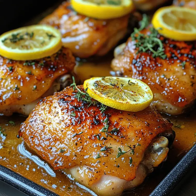 If you're searching for a dish that embodies the vibrancy of citrus while delivering a succulent flavor experience, look no further than Candied Lemon Chicken Thighs. This recipe artfully combines the natural richness of chicken thighs with the bright, zesty notes of fresh lemons, offering a delightful balance of sweetness and acidity that is sure to tantalize your taste buds. Perfect for weeknight dinners or special occasions, these chicken thighs are not only visually stunning but also incredibly satisfying, making them a standout dish that you'll want to prepare time and time again.