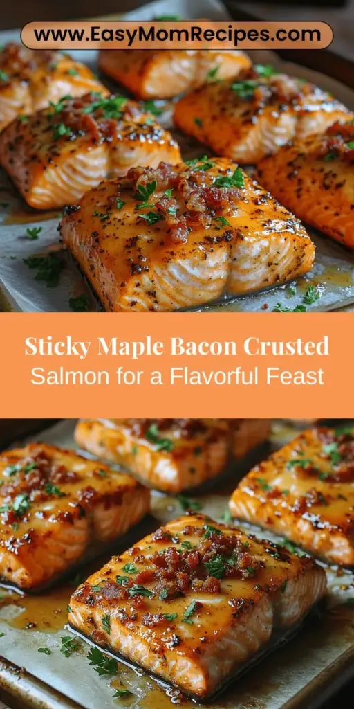 Discover a mouthwatering recipe for Sticky Maple Bacon Crusted Salmon that perfectly blends sweet and savory flavors. This dish is ideal for family dinners or special gatherings, featuring rich salmon fillets topped with a sticky glaze and crispy bacon. Easy to prepare and versatile, it pairs beautifully with fresh vegetables or creamy mashed potatoes. Impress your guests with this delicious meal that offers a restaurant-quality experience right at home. Enjoy cooking and indulging in this delightful dish!