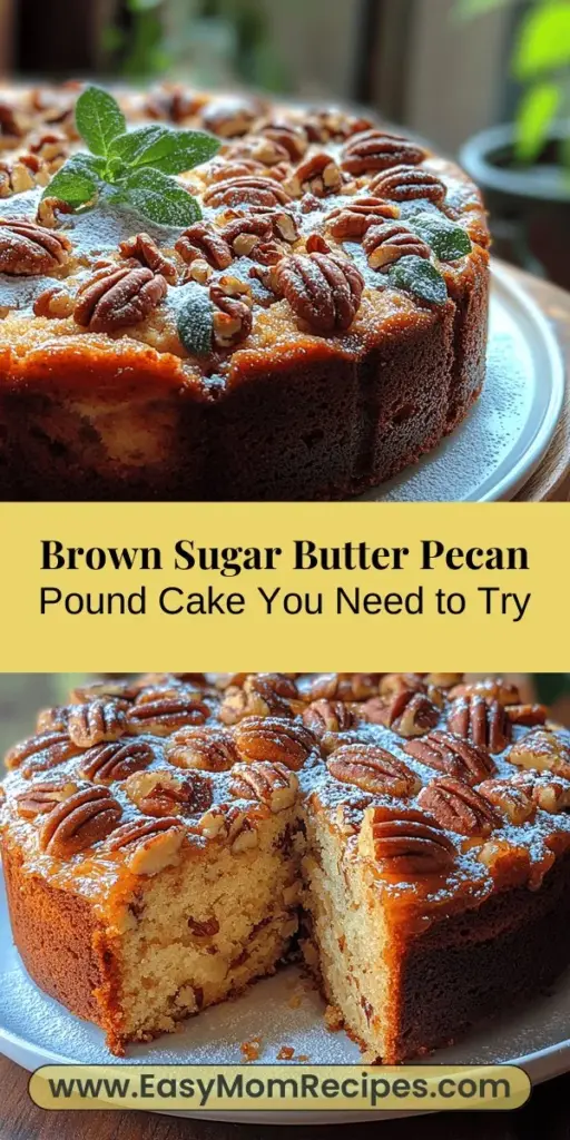 Discover the irresistible charm of Brown Sugar Butter Pecan Pound Cake, a delectable dessert perfect for any occasion. Combining the deep flavors of brown sugar with the delightful crunch of toasted pecans, this cake is sure to impress. With simple ingredients and straightforward steps, even novice bakers can achieve bakery-quality results. Perfect for celebrations or a cozy afternoon treat, this cake embodies warmth and sweetness, making it a beloved recipe for every home baker.