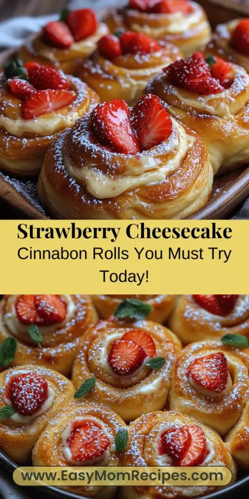 Experience a delightful twist on your favorite desserts with these Strawberry Cheesecake Cinnabon Rolls! This delicious fusion combines the creamy richness of cheesecake and the sweet, soft goodness of cinnamon rolls. With fresh strawberries, a luscious cream cheese filling, and a decadent glaze, these rolls are perfect for special occasions or satisfying your sweet tooth. Get ready to indulge in a treat that's not only visually stunning but also bursting with flavor. Enjoy the baking process and create lasting memories with family and friends as you share this delectable dessert!