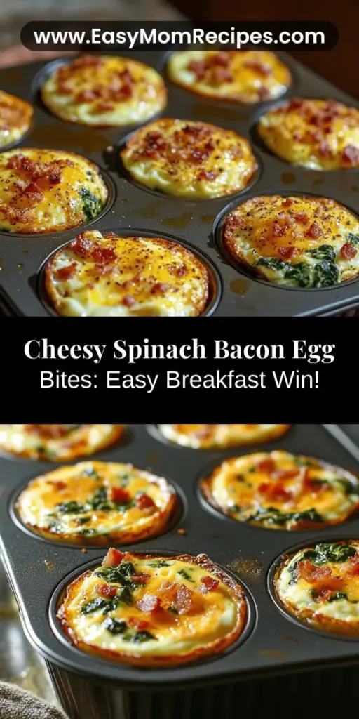 Cheesy Spinach & Bacon Egg Bites are the perfect solution for quick, nutritious meals! Packed with protein and flavor, these bite-sized delights are easy to make and customizable to suit any taste preference. Ideal for busy mornings, snacks, or meal prep, they combine eggs, fresh spinach, crispy bacon, and cheese for a delicious breakfast or snack option. Discover tips, variations, and storage ideas to enjoy these tasty morsels any time of day!