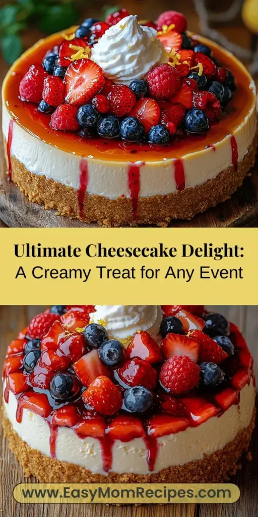 Discover the Ultimate Cheesecake Delight, a creamy dessert that elevates any occasion. This recipe combines a perfectly balanced graham cracker crust with a smooth, velvety filling, making it a favorite for celebrations or simple indulgence. Learn the essential ingredients for that perfect texture, explore tasty variations, and follow step-by-step instructions to create a cheesecake that's sure to impress. Your journey to dessert perfection starts here!